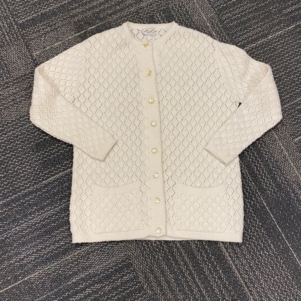 Vintage Cream Diamond Weave Cardigan